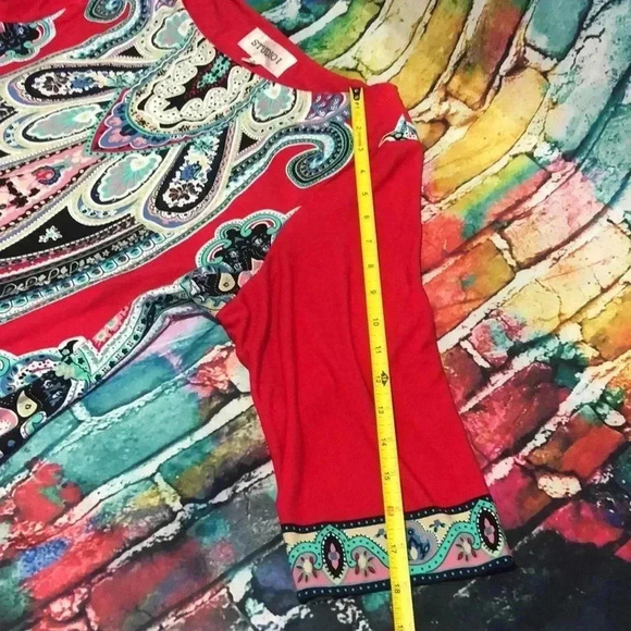 Studio I plus size 16 dress red with multi colored design - Picture 4 of 9